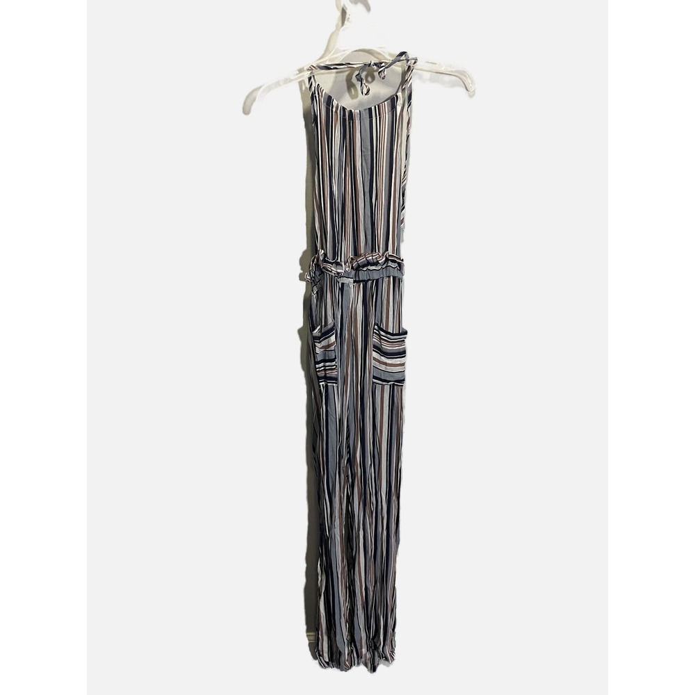 Cozy Casual Jumpsuit Womens S Blue Brown Striped Halter Neck Boho Summer Romper